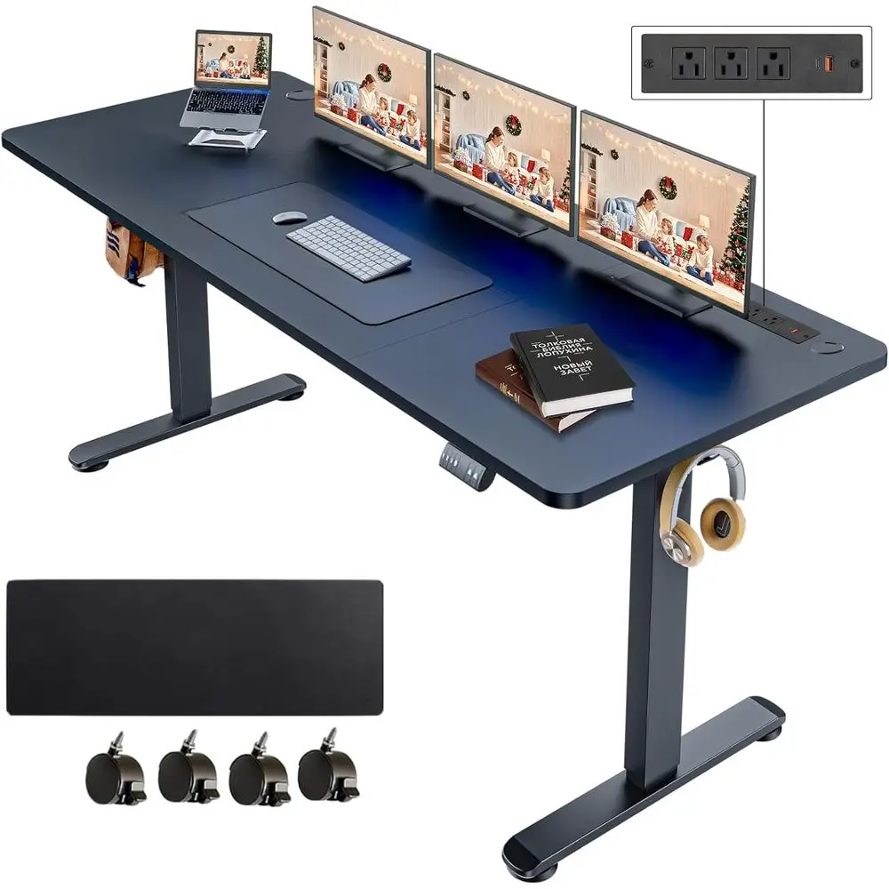 Adjustable Height Electric Standing Desk, 70x27 with 2 USB Ports, 3 AC Outlets, Memory Preset, Wheels, Black
Adjustable Height Electric Standing Desk, 70x27 with 2 USB Ports, 3 AC Outlets, Memory Preset, Wheels, Black