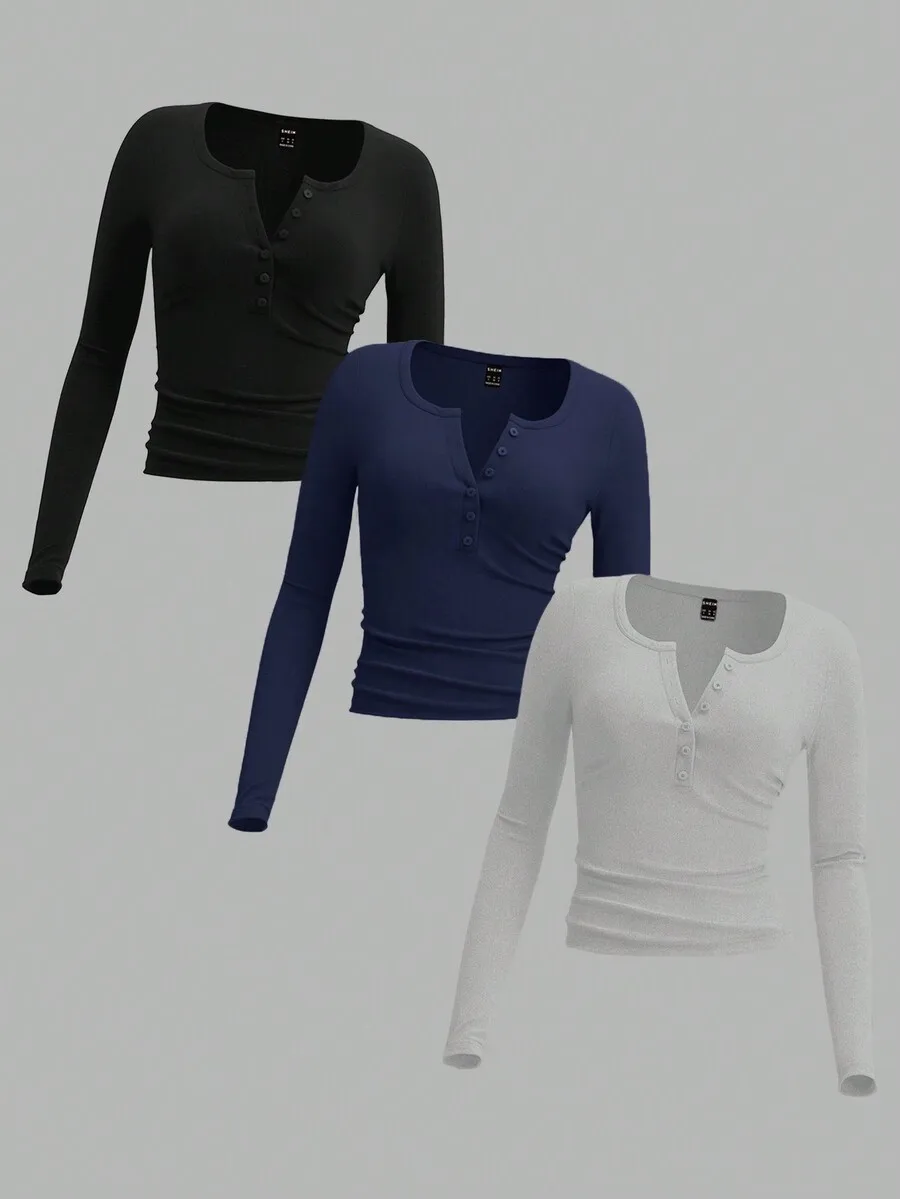 3-Pack Women Long Sleeve Henley Knitted Tops Solid Color Autumn Winter
3-Pack Women Long Sleeve Henley Knitted Tops Solid Color Autumn Winter