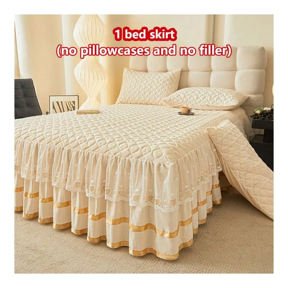 Quilted Bed Skirt With Heart Design 1pc Bed Skirt, No Pillowcase, Decorated With Heart Bow Lace Trim, Fashionable Elegant, Mois
Quilted Bed Skirt With Heart Design 1pc Bed Skirt, No Pillowcase, Decorated With Heart Bow Lace Trim, Fashionable Elegant, Mois