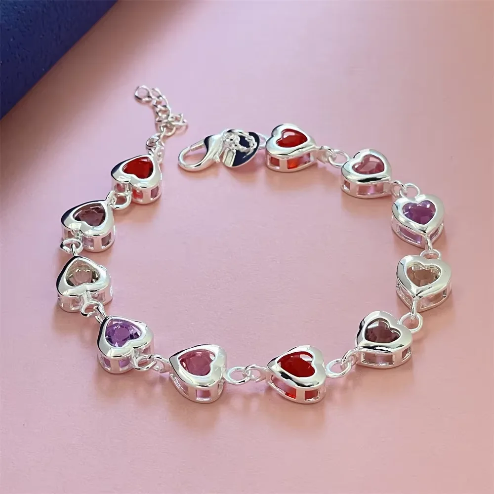 925 Sterling Silver Jewelry Inlaid With Colorful Zircon Heart Bracelet, Women's Bracelet Couple Simple Luxury Wedding Gift
925 Sterling Silver Jewelry Inlaid With Colorful Zircon Heart Bracelet, Women's Bracelet Couple Simple Luxury Wedding Gift