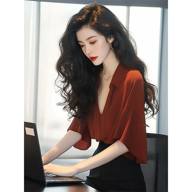 Women Summer Simplicity Office Lady Loose Appear Thin Polo Collar Solid Color Shirts Ladies Fashion All-match Temperament Tops
Women Summer Simplicity Office Lady Loose Appear Thin Polo Collar Solid Color Shirts Ladies Fashion All-match Temperament Tops