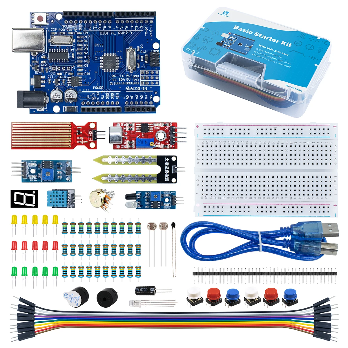 Базовый стартовый комплект для проектов Arduino Uno R3, комплект электронных компонентов с платой R3, набор электроники «сделай сам» с руководством
Базовый стартовый комплект для проектов Arduino Uno R3, комплект электронных компонентов с платой R3, набор электроники «сделай сам» с руководством