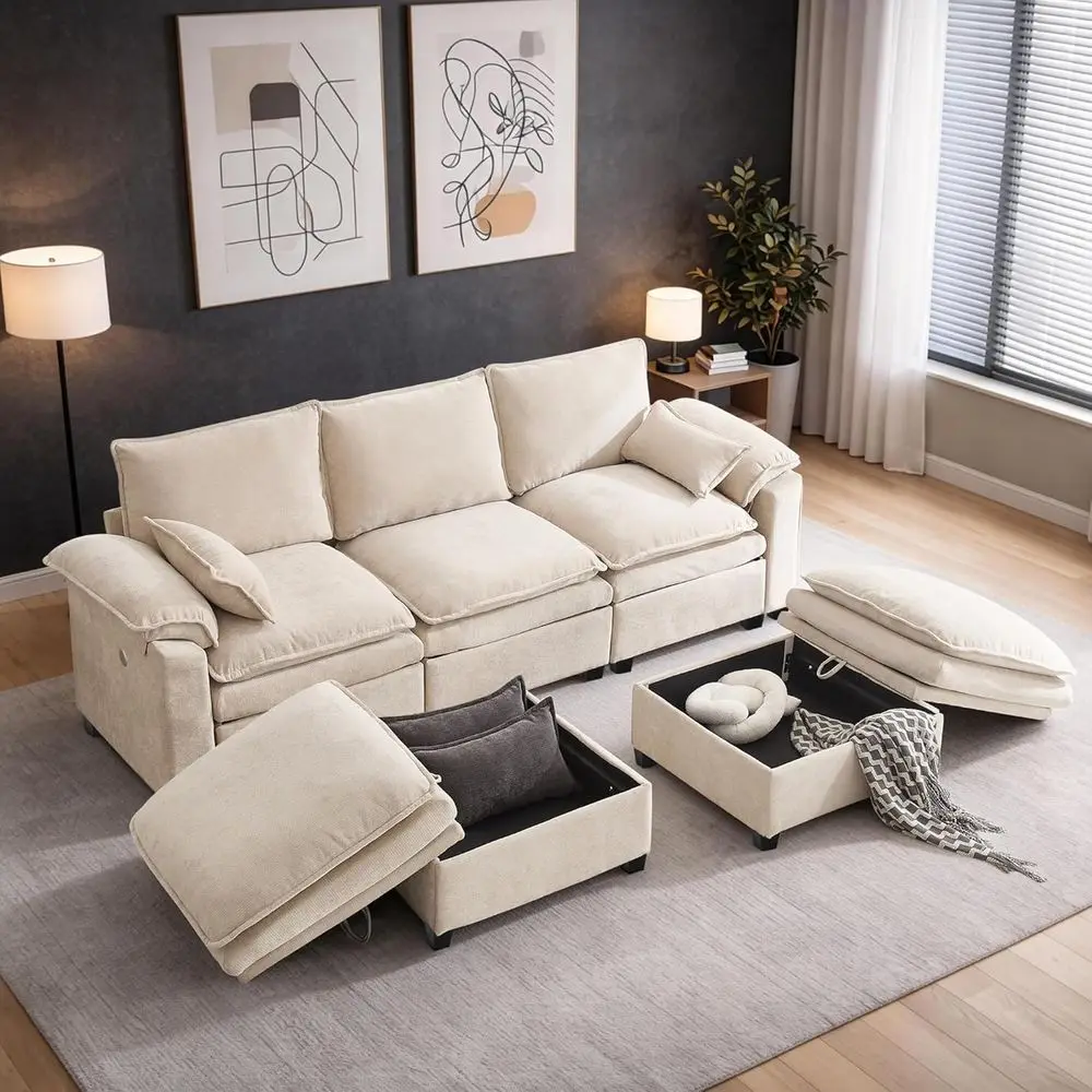 Sectional Sofa with Storage, Cloud Chenille Couch, Movable Ottomans, 1200 lbs Capacity, Deep Seat, High-Density Foam (Beige, 3 S
Sectional Sofa with Storage, Cloud Chenille Couch, Movable Ottomans, 1200 lbs Capacity, Deep Seat, High-Density Foam (Beige, 3 S
