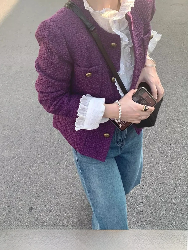2025 New Korean Sle Purple Tweed ort Casual oulder Women's Jaet Autumn Commute Loose Fit round Ne Button up Coat
2025 New Korean Sle Purple Tweed ort Casual oulder Women's Jaet Autumn Commute Loose Fit round Ne Button up Coat