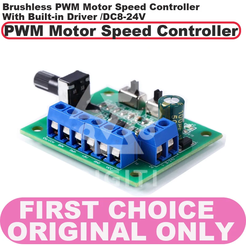 PWM Driver Board for Brushless DC Motors DC8-24V Speed Governor with Built-in Drive
PWM Driver Board for Brushless DC Motors DC8-24V Speed Governor with Built-in Drive