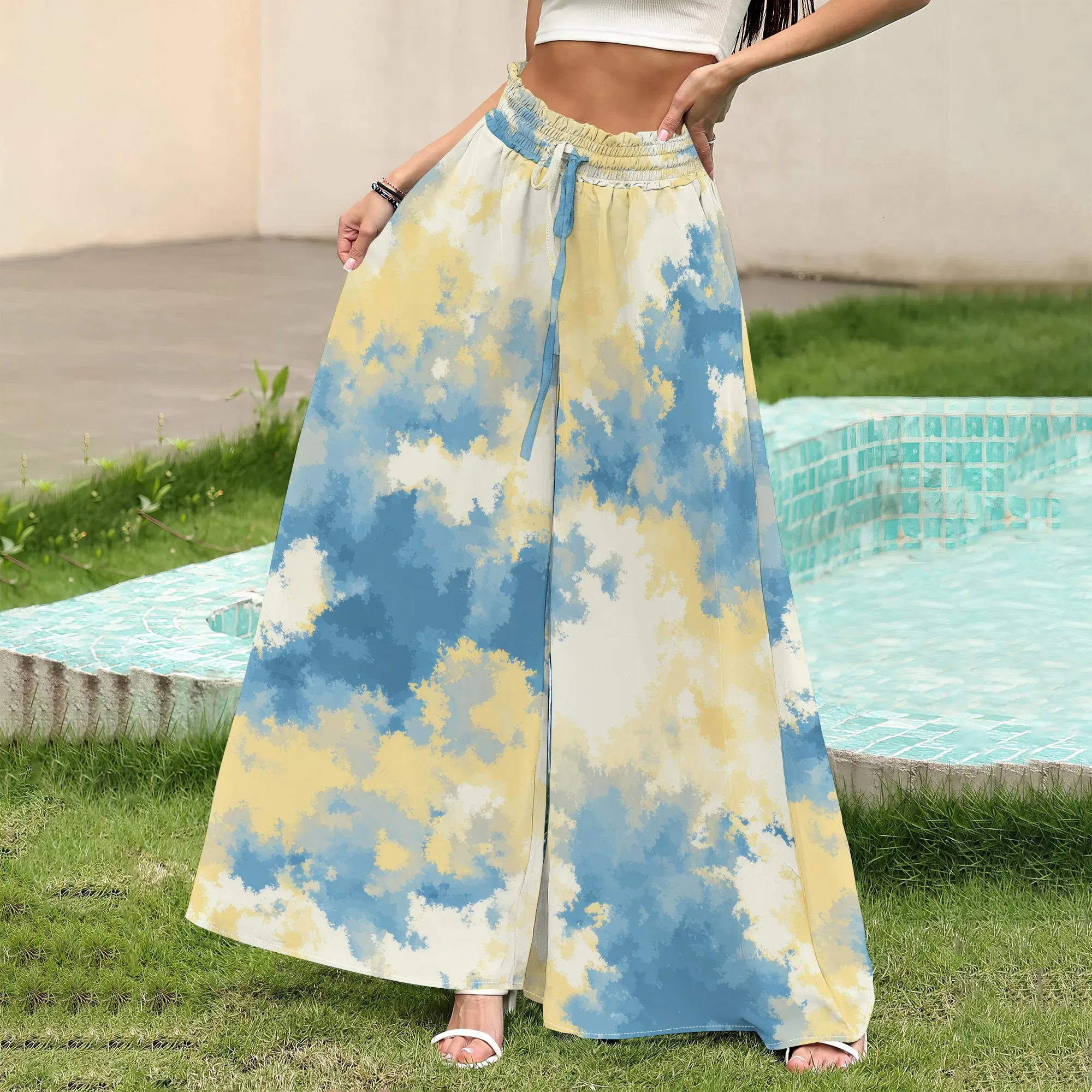 Women's Summer Elastic Waist Wide Leg Pants Lounge Long Palazzo Pants Solid Color Beach Trousers with Pocket
Women's Summer Elastic Waist Wide Leg Pants Lounge Long Palazzo Pants Solid Color Beach Trousers with Pocket