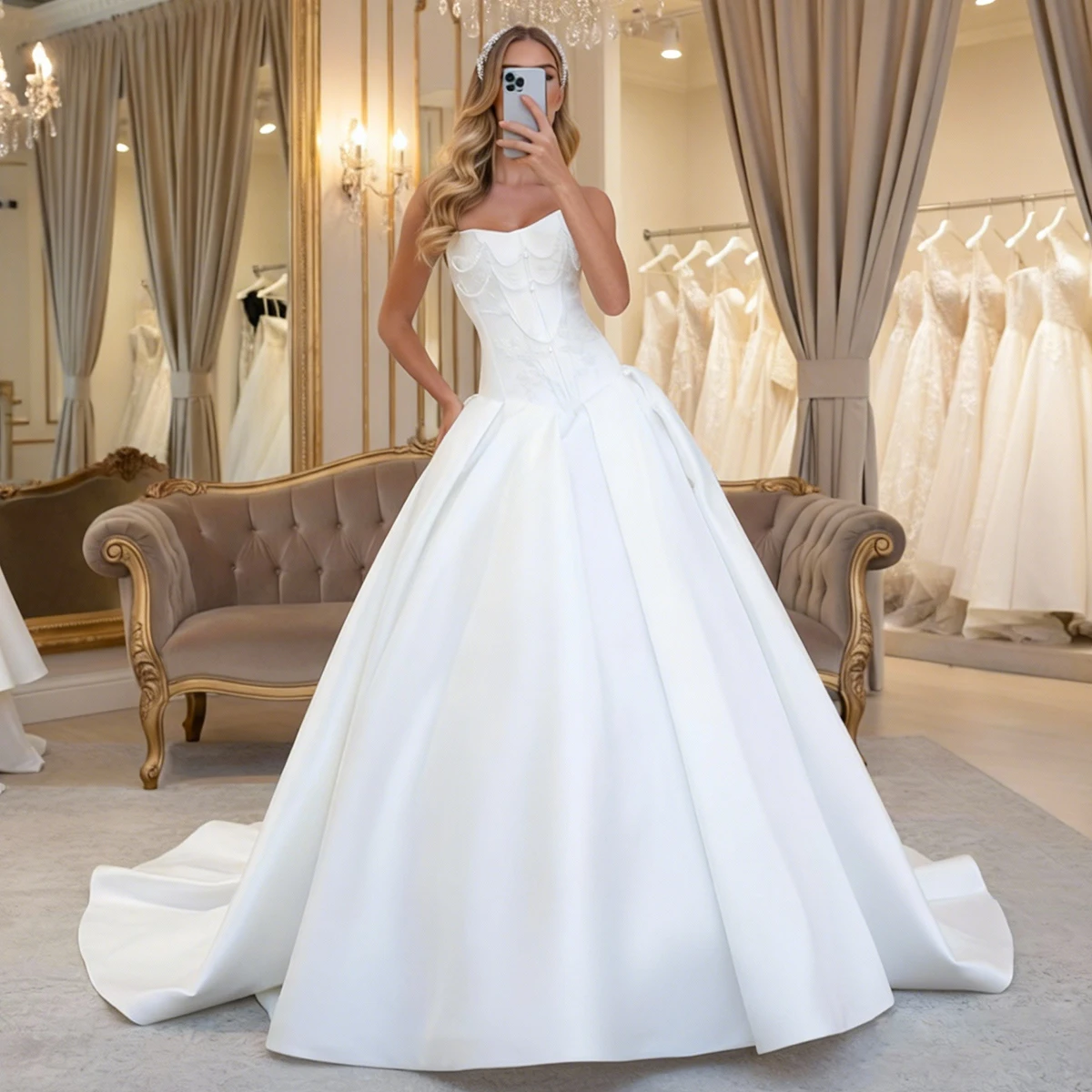 Элегантное атласное свадебное платье с жемчугом и бисером для женщин, трапециевидное свадебное платье без бретелек, длинное бальное платье для невесты, Vestidos Novia
Элегантное атласное свадебное платье с жемчугом и бисером для женщин, трапециевидное свадебное платье без бретелек, длинное бальное платье для невесты, Vestidos Novia