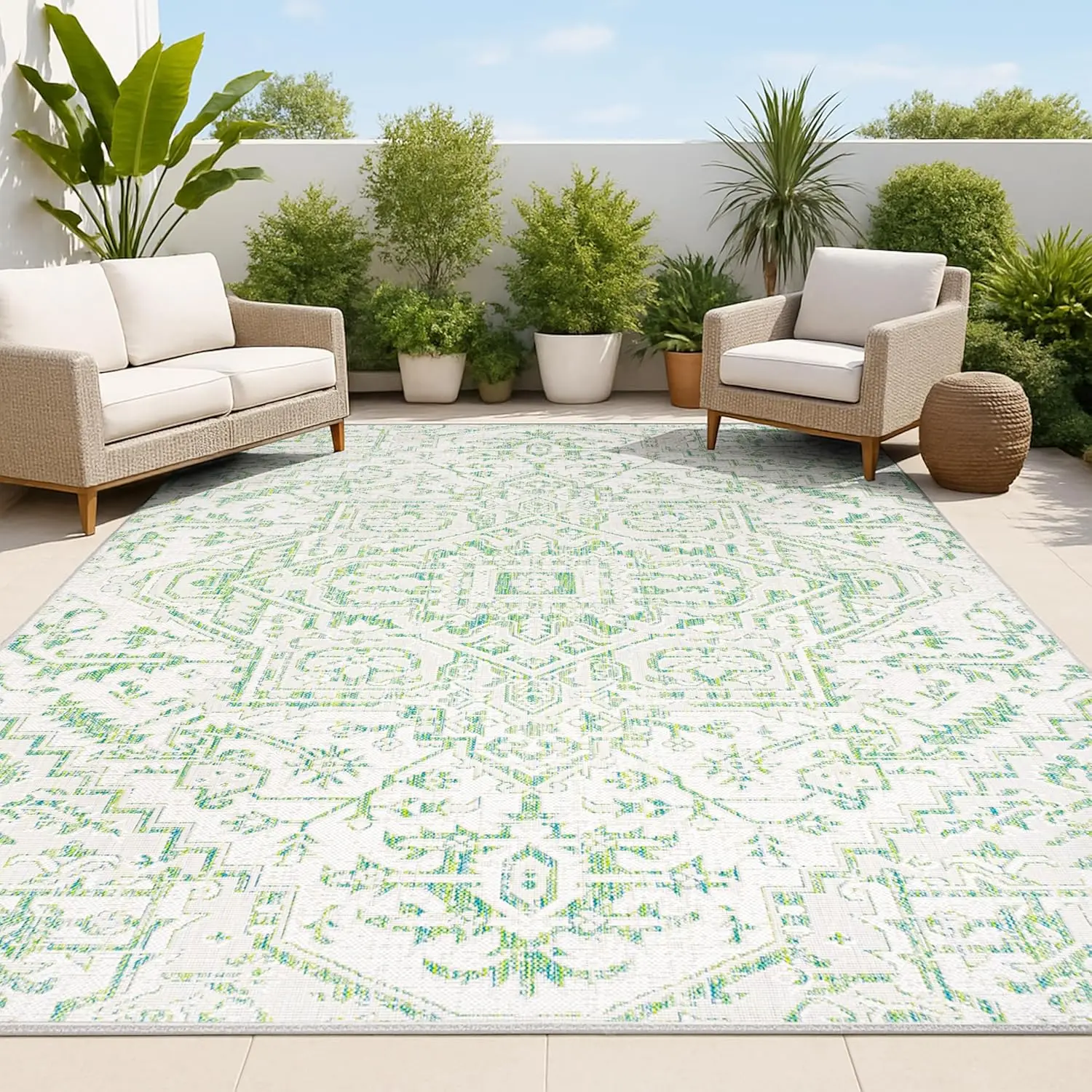 Boho Medallion Indoor Outdoor Area Rug 4X6 Green/Cream, Estrella Textured Weave for Backyard, Patio, Porch, Easy-Cleaning, Hi
Boho Medallion Indoor Outdoor Area Rug 4X6 Green/Cream, Estrella Textured Weave for Backyard, Patio, Porch, Easy-Cleaning, Hi