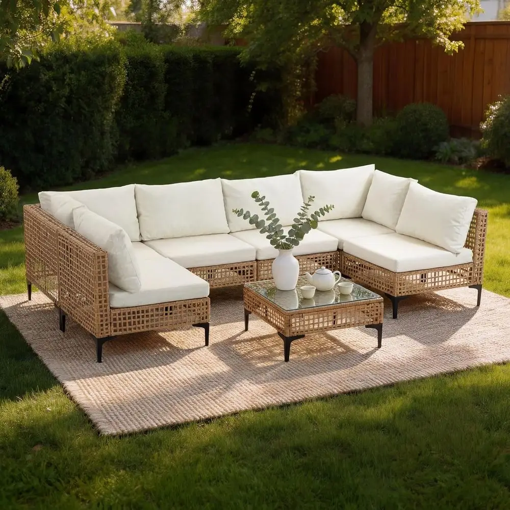 All-Weather Wicker Outdoor Patio Sectional Sofa Set with Water-Resistant Cushions for Lawn and Garden, Beige
All-Weather Wicker Outdoor Patio Sectional Sofa Set with Water-Resistant Cushions for Lawn and Garden, Beige