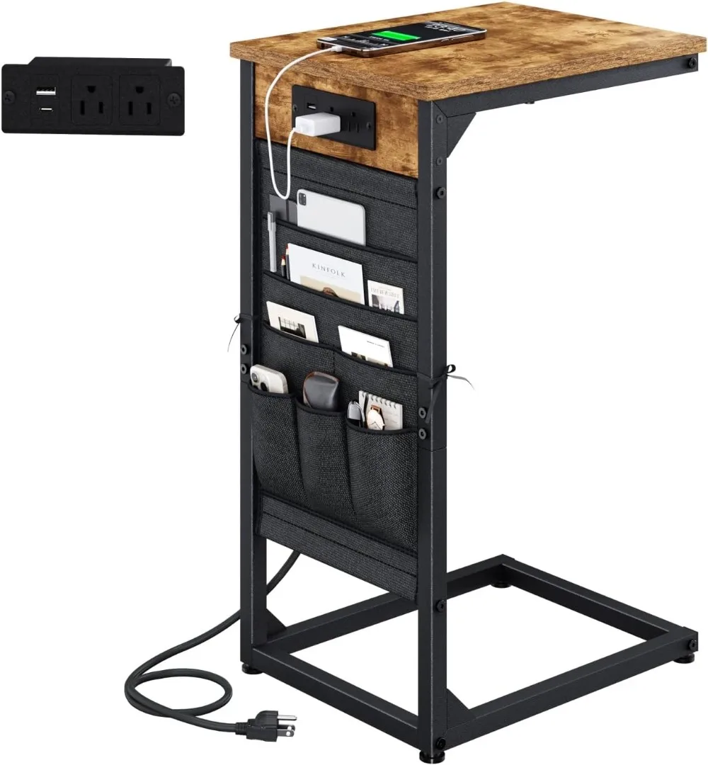 C-Shaped End Table with Fast-Charging Station, Storage Bag for Living Room and Bedroom
C-Shaped End Table with Fast-Charging Station, Storage Bag for Living Room and Bedroom
