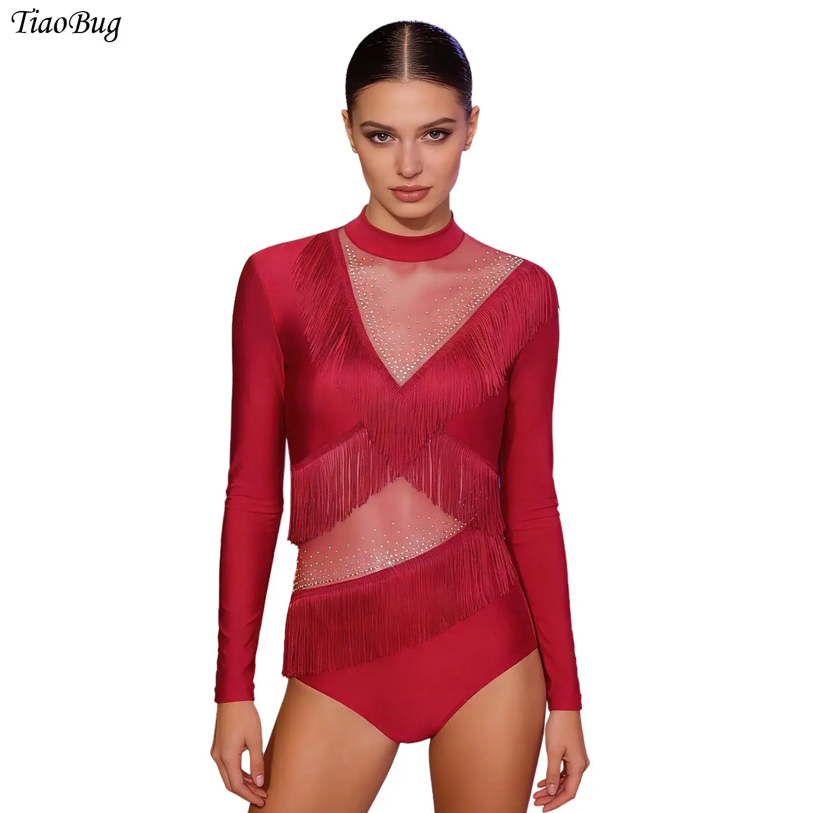 Women Shiny Rhinestones Ballet Leotard Sheer Mesh Fringed Gymnastics Bodysuit Latin Tango Cha-Cha Skating Performance Costume
Women Shiny Rhinestones Ballet Leotard Sheer Mesh Fringed Gymnastics Bodysuit Latin Tango Cha-Cha Skating Performance Costume