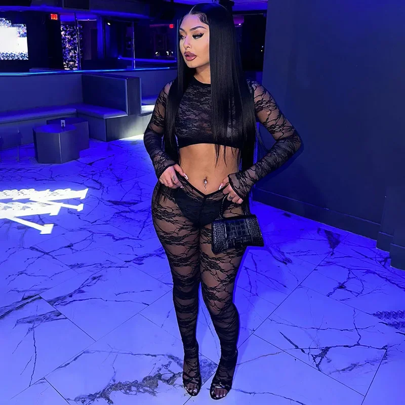 2025 Spring Women Sexy Hollow Out See Through Lace Footed Jumpsuits O-neck Long Sleeve Skinny Night Club Party Overalls Rompers
2025 Spring Women Sexy Hollow Out See Through Lace Footed Jumpsuits O-neck Long Sleeve Skinny Night Club Party Overalls Rompers