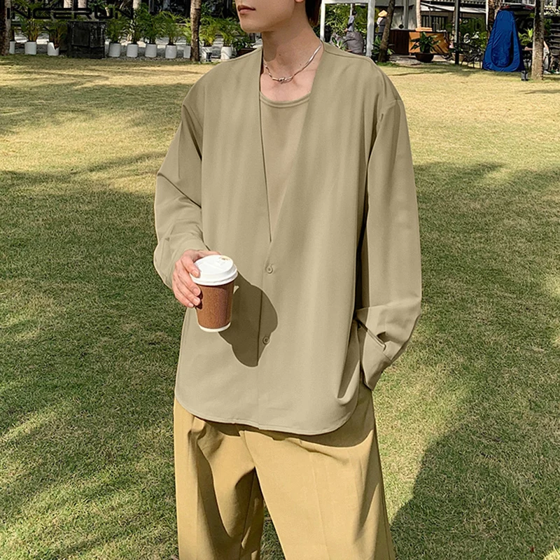 INCERUN Мужская рубашка, однотонная, с v-образным вырезом, длинным рукавом, на пуговицах, свободная мужская одежда, уличная одежда, 2025 г., модные повседневные рубашки в корейском стиле
INCERUN Мужская рубашка, однотонная, с v-образным вырезом, длинным рукавом, на пуговицах, свободная мужская одежда, уличная одежда, 2025 г., модные повседневные рубашки в корейском стиле