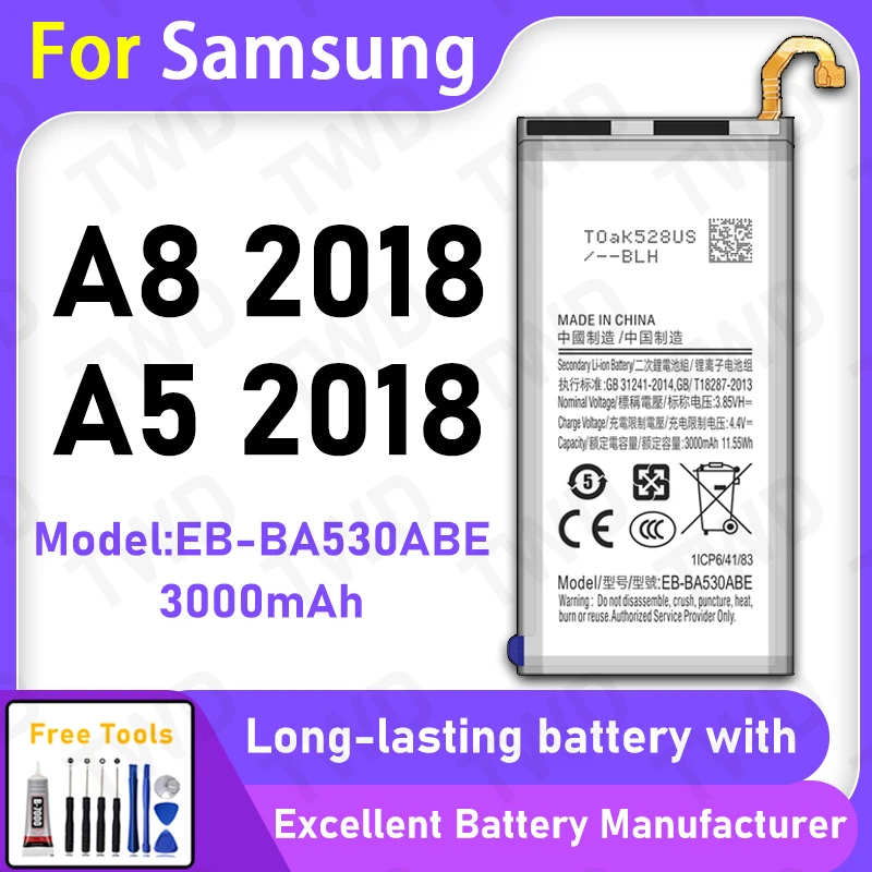 High Quality 3000mAh EB-BA530ABE Battery For Samsung Galaxy A8 2018 A5 2018 Long Lasting Power +Free Tools
High Quality 3000mAh EB-BA530ABE Battery For Samsung Galaxy A8 2018 A5 2018 Long Lasting Power +Free Tools