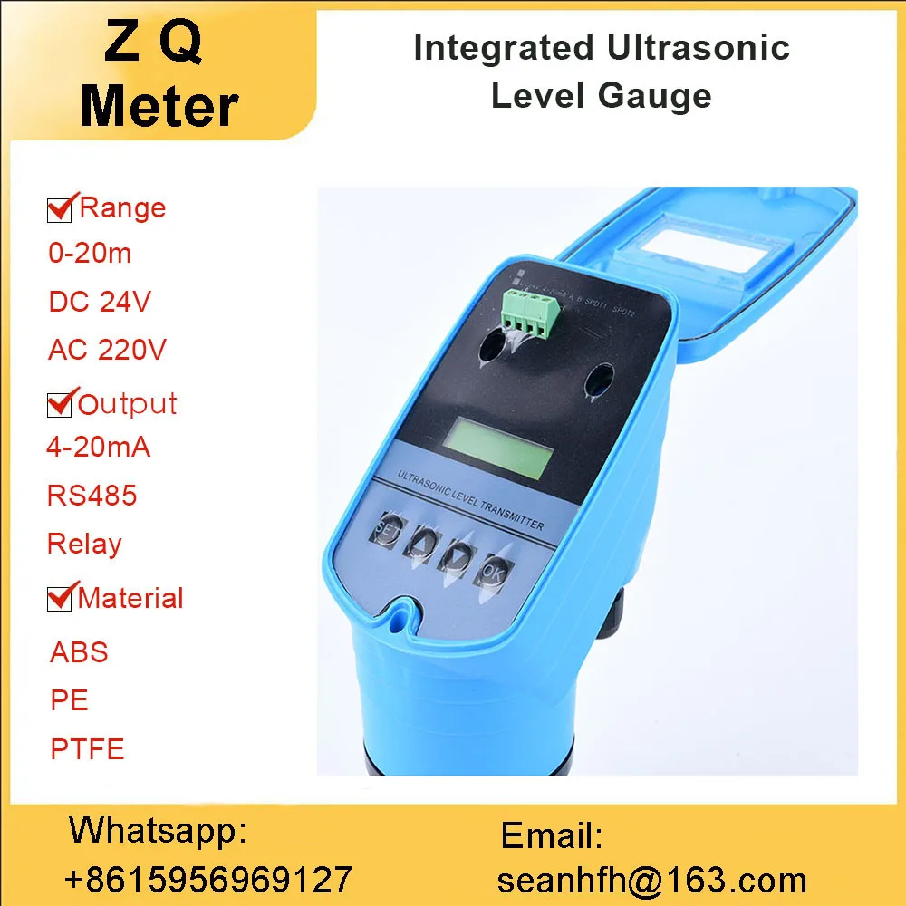Digital Display integrated ultrasonic level gauge liquid level sensor 4-20mA material level transmitter water level controler
Digital Display integrated ultrasonic level gauge liquid level sensor 4-20mA material level transmitter water level controler