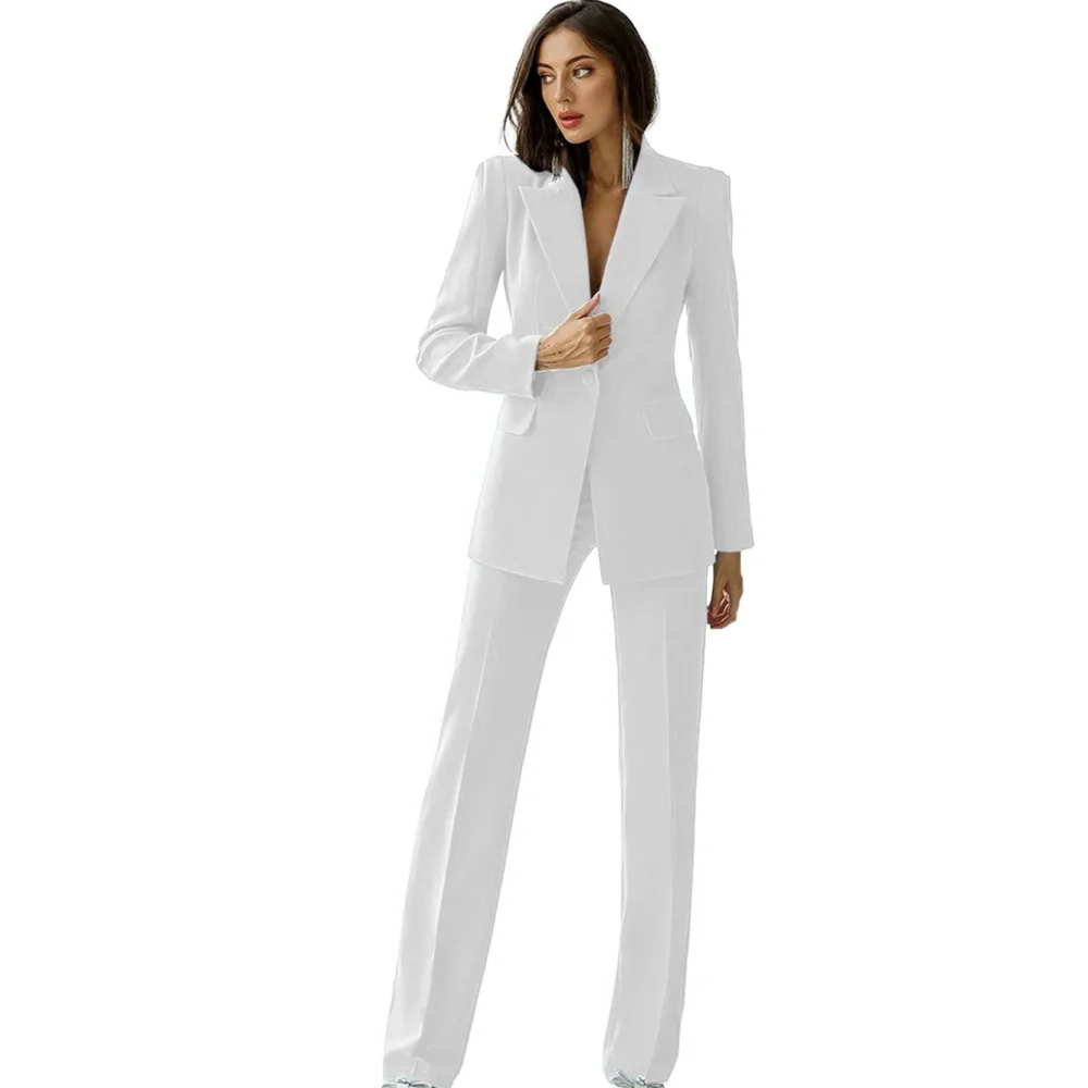 Women's two-piece white 2025 fashionable solid color top jacket and pants set suitable for office suits
Women's two-piece white 2025 fashionable solid color top jacket and pants set suitable for office suits