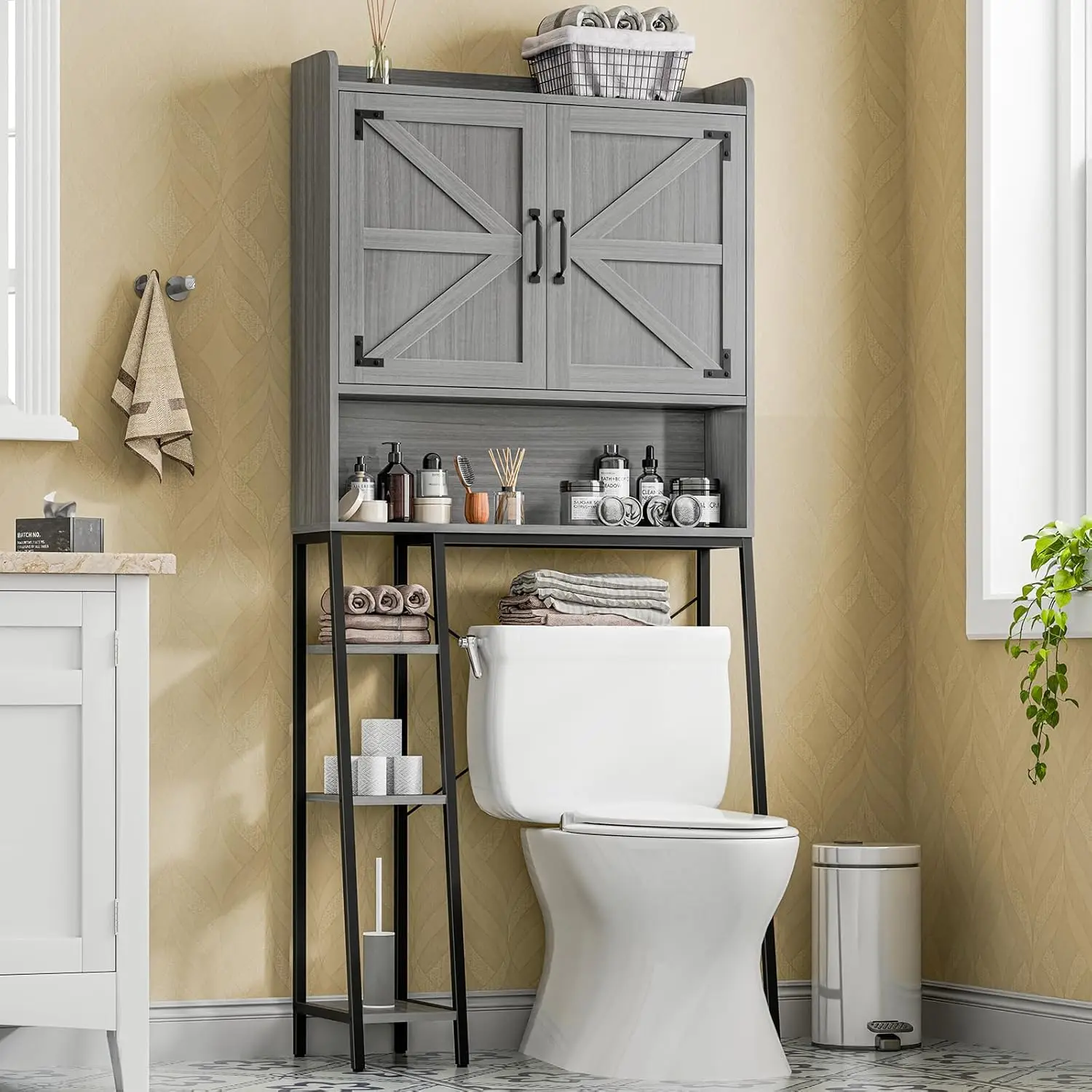 Over The Toilet Storage Cabinet, Farmhouse Storage Cabinet Over Toilet with Barn Doors & Toilet Paper Holder Stand,Home Space-Sa
Over The Toilet Storage Cabinet, Farmhouse Storage Cabinet Over Toilet with Barn Doors & Toilet Paper Holder Stand,Home Space-Sa