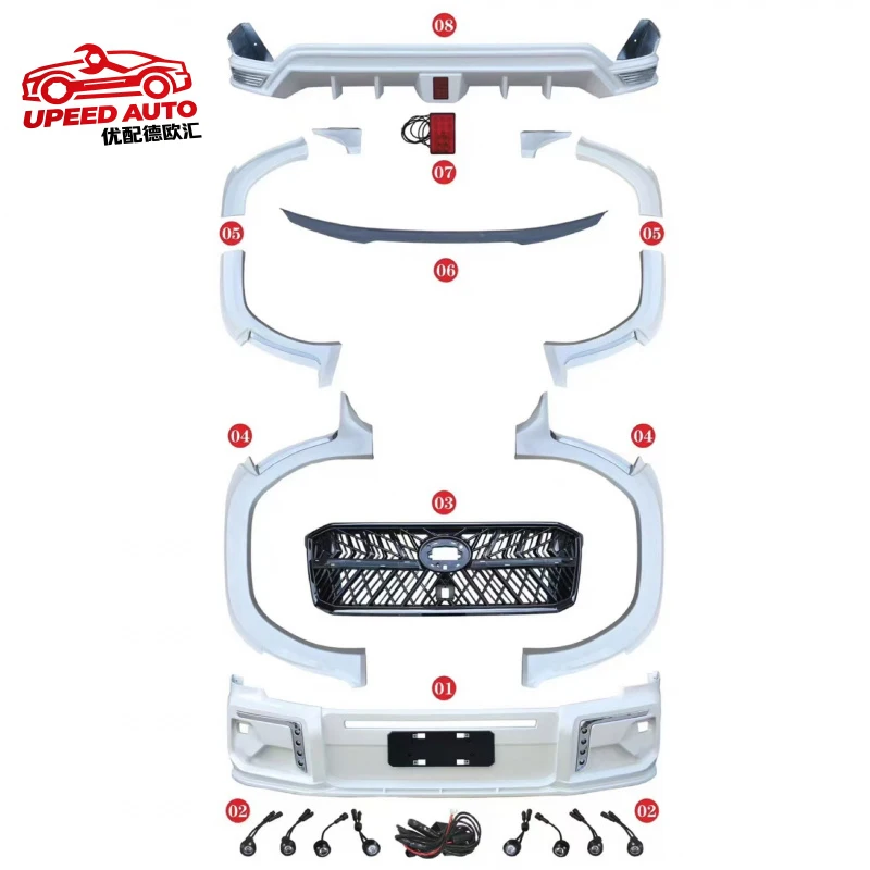 Suitable for 22 models of Land Cruiser LC300, front and rear bumper, grille, wheel arches, side skirts, upgrade and modification
Suitable for 22 models of Land Cruiser LC300, front and rear bumper, grille, wheel arches, side skirts, upgrade and modification