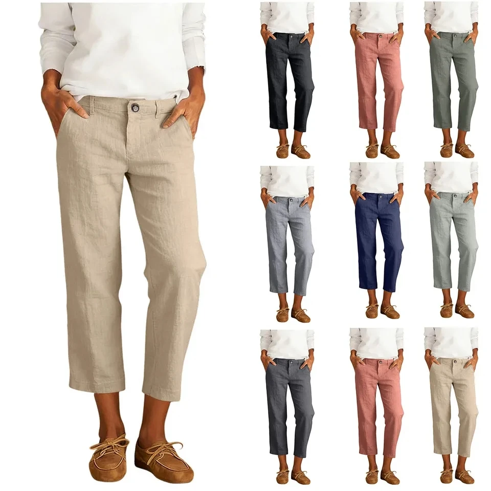 Womens Cotton Linen Capris Pants With Pockets Fashion High Waist Straight Leg Soft Trousers Female Casual Solid Work Pants
Womens Cotton Linen Capris Pants With Pockets Fashion High Waist Straight Leg Soft Trousers Female Casual Solid Work Pants