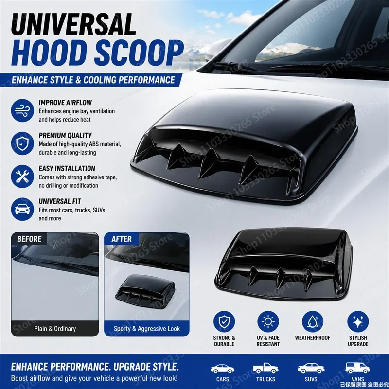 Gloss Black Universal Car Hood Scoop Vent Cover ABS No Drill Adhesive Air Flow Intake Bonnet Sport Styling Accessory
Gloss Black Universal Car Hood Scoop Vent Cover ABS No Drill Adhesive Air Flow Intake Bonnet Sport Styling Accessory