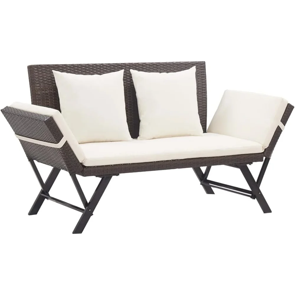 Convertible Patio Bench to Day Bed in Brown Poly Rattan with Comfortable Cushions
Convertible Patio Bench to Day Bed in Brown Poly Rattan with Comfortable Cushions