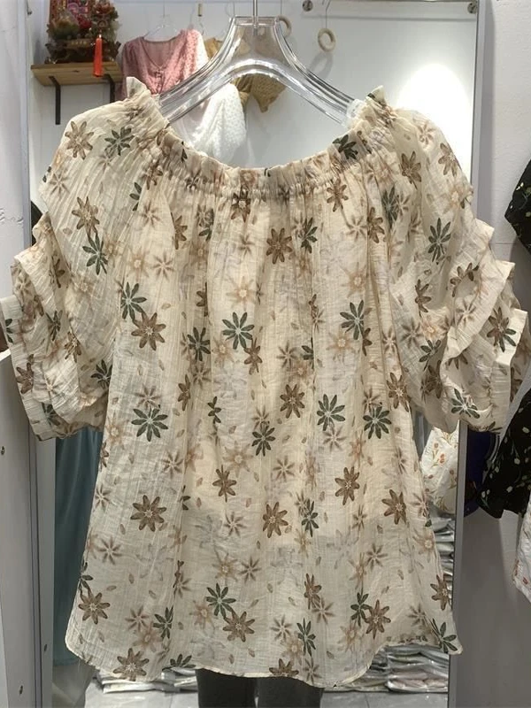 Retro Style Loose Fit Floral Print Chiffon Shirt Women's One-Shoulder Doll Top Summer New Arrival Gored Hemline Lace Trim
Retro Style Loose Fit Floral Print Chiffon Shirt Women's One-Shoulder Doll Top Summer New Arrival Gored Hemline Lace Trim