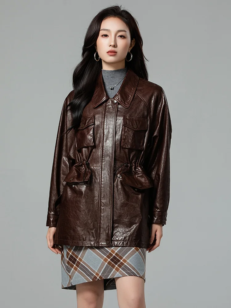 Vintage Genuine Leather Windbreaker Jackets for Women Spring Autumn High-end Simple Loose Soft Oil Wax Real Sheepskin Coat
Vintage Genuine Leather Windbreaker Jackets for Women Spring Autumn High-end Simple Loose Soft Oil Wax Real Sheepskin Coat
