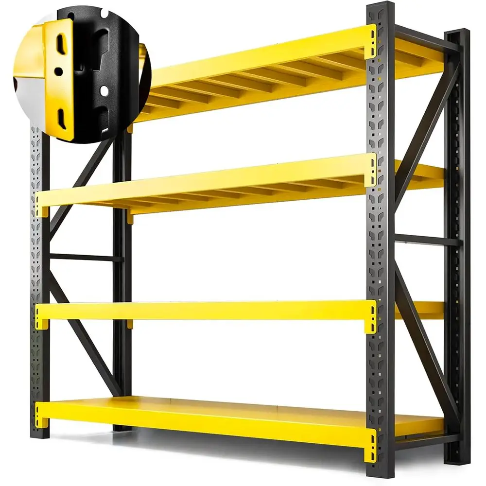 Heavy-Duty 4-Tier Steel Shelving, Industrial Adjustable Rack for Garage/Workshop - Yellow & Black, 78.74x23.62x78.74
Heavy-Duty 4-Tier Steel Shelving, Industrial Adjustable Rack for Garage/Workshop - Yellow & Black, 78.74x23.62x78.74