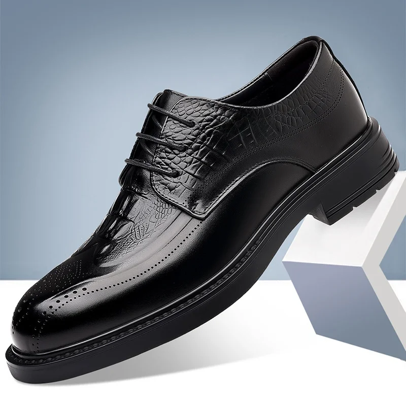 Leather Men's Shoes Breathable Business Formal British Wedding Shoes Crocodile Pattern Brogue Style round Toe Rubber Outsole
Leather Men's Shoes Breathable Business Formal British Wedding Shoes Crocodile Pattern Brogue Style round Toe Rubber Outsole