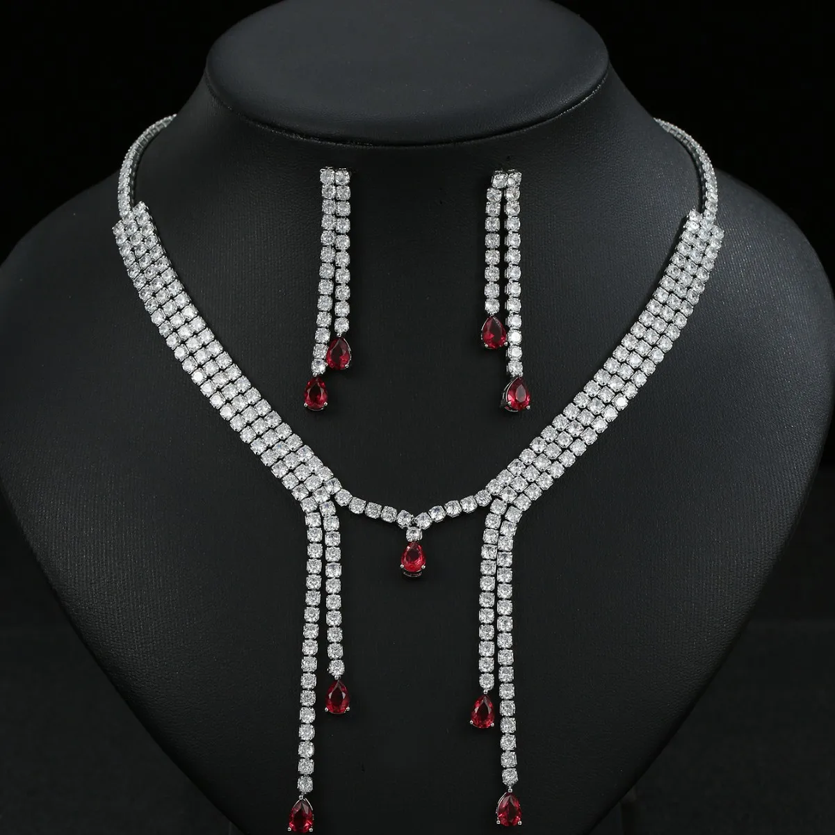 jewelry set 2pcs shiny zirconia necklace earrings for women dinner party wedding luxury jewelry silver color red water drop
jewelry set 2pcs shiny zirconia necklace earrings for women dinner party wedding luxury jewelry silver color red water drop