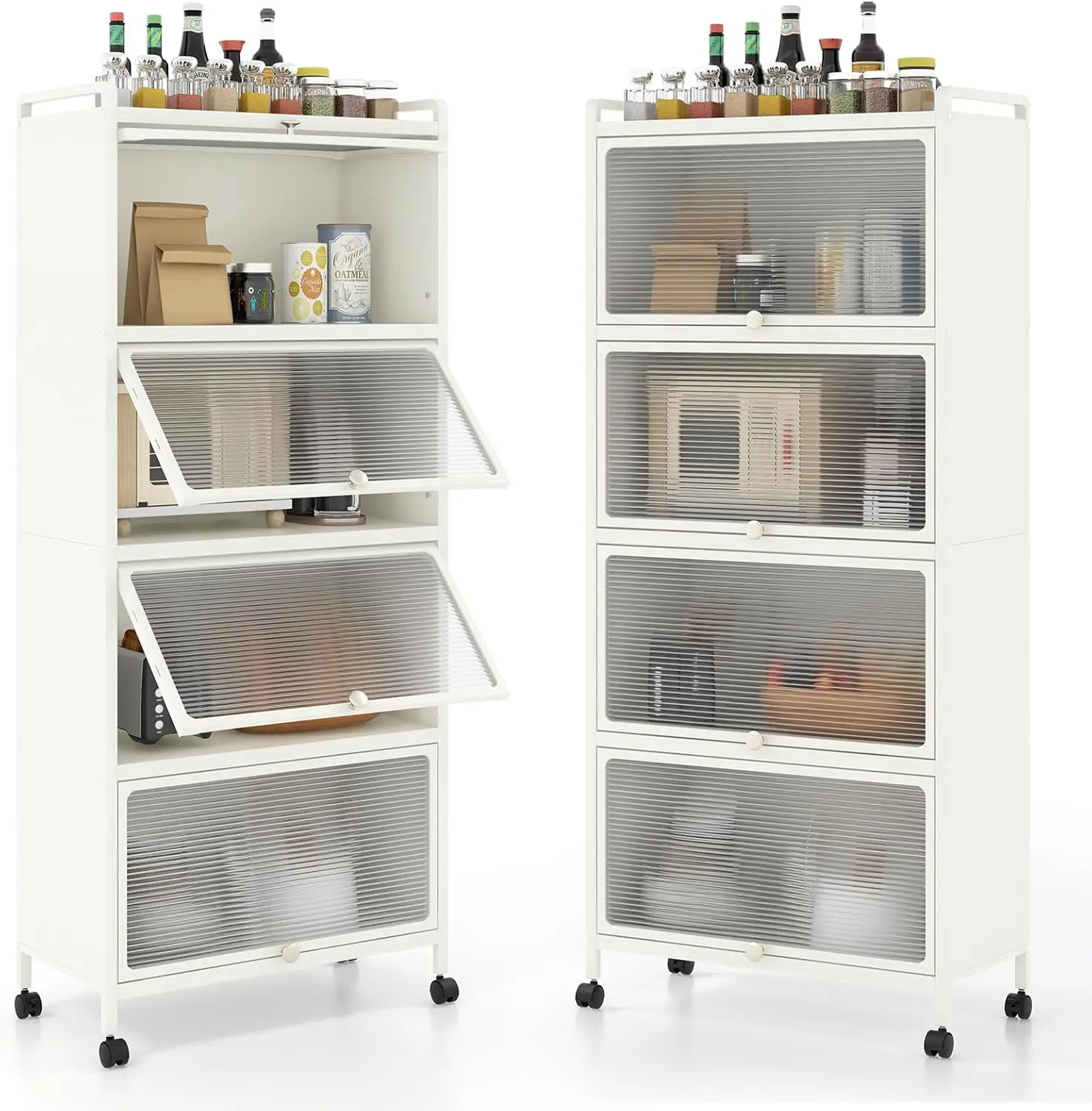 5-Tier Kitchen Storage Cabinet, Mobile Microwave Stand with Flip-up PC Doors, Freestanding Kitchen Bakers Rack with 4 R
5-Tier Kitchen Storage Cabinet, Mobile Microwave Stand with Flip-up PC Doors, Freestanding Kitchen Bakers Rack with 4 R