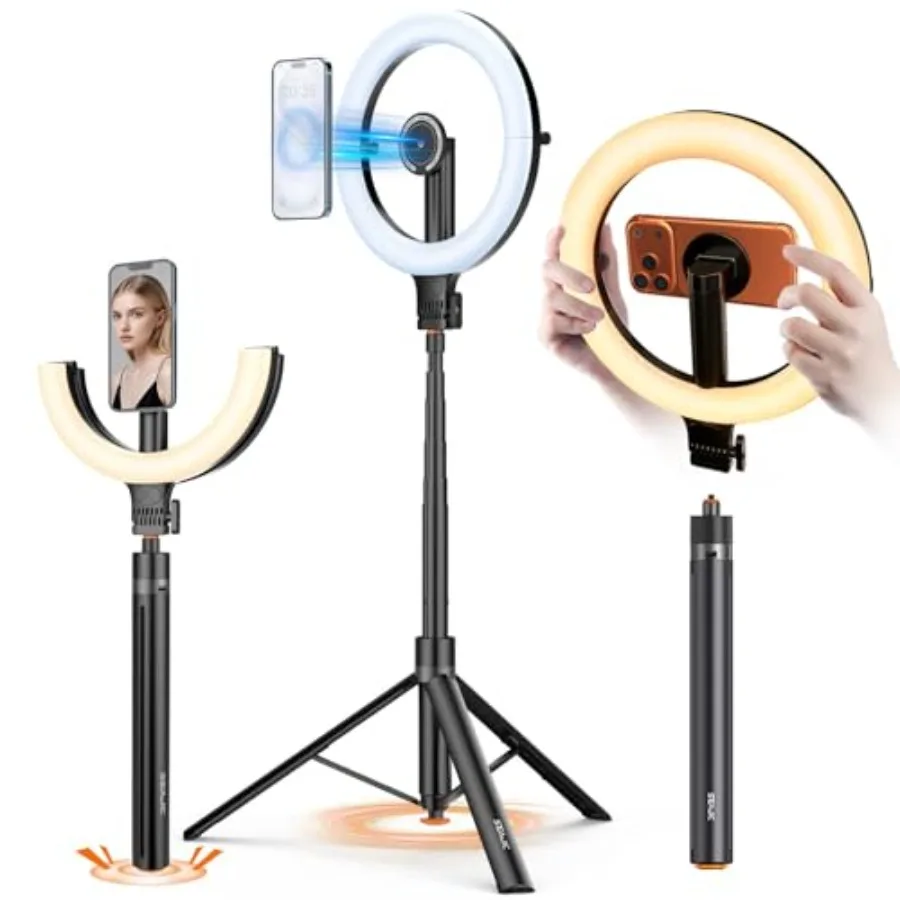 10.2" Magnetic Ring Light with 64" Tripod for iPhone Mag Safe, 5000mAh Rechargeable Ring Light with Stand, 3000k-6500K Phone Tr
10.2" Magnetic Ring Light with 64" Tripod for iPhone Mag Safe, 5000mAh Rechargeable Ring Light with Stand, 3000k-6500K Phone Tr
