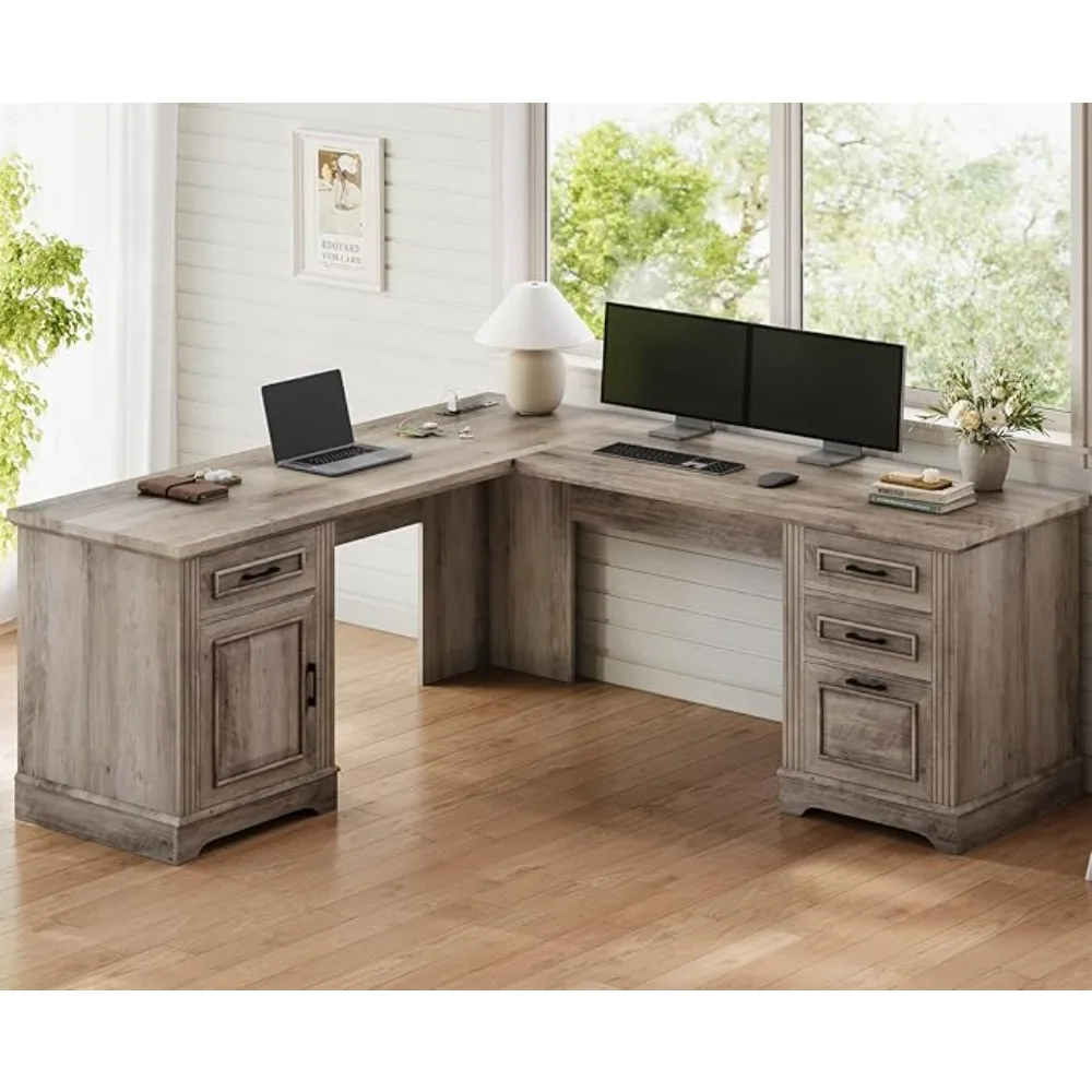 L Shaped Desk, Executive Computer Desk with Drawers and Storage Cabinet, Home Office Desk with File Drawer and Power Outlet
L Shaped Desk, Executive Computer Desk with Drawers and Storage Cabinet, Home Office Desk with File Drawer and Power Outlet