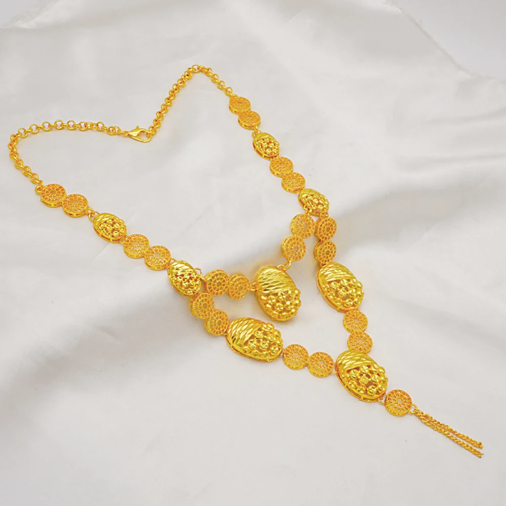 Dubai 24K Golden Plated Jewelry Set Women's Banquet Wedding Big Long Necklace Set
Dubai 24K Golden Plated Jewelry Set Women's Banquet Wedding Big Long Necklace Set
