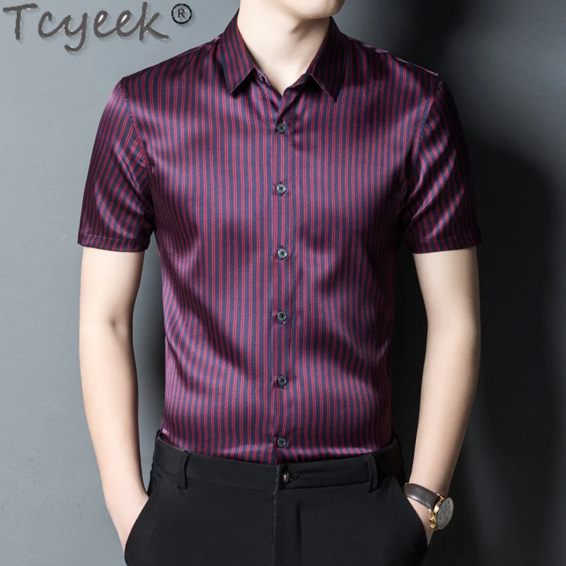 Tcyeek 92% Mulberry Silk Shirt Men Summer Clothes Striped Shirt Thin Style Mens Shirts Business Casual Short Sleeve Top 2024
Tcyeek 92% Mulberry Silk Shirt Men Summer Clothes Striped Shirt Thin Style Mens Shirts Business Casual Short Sleeve Top 2024