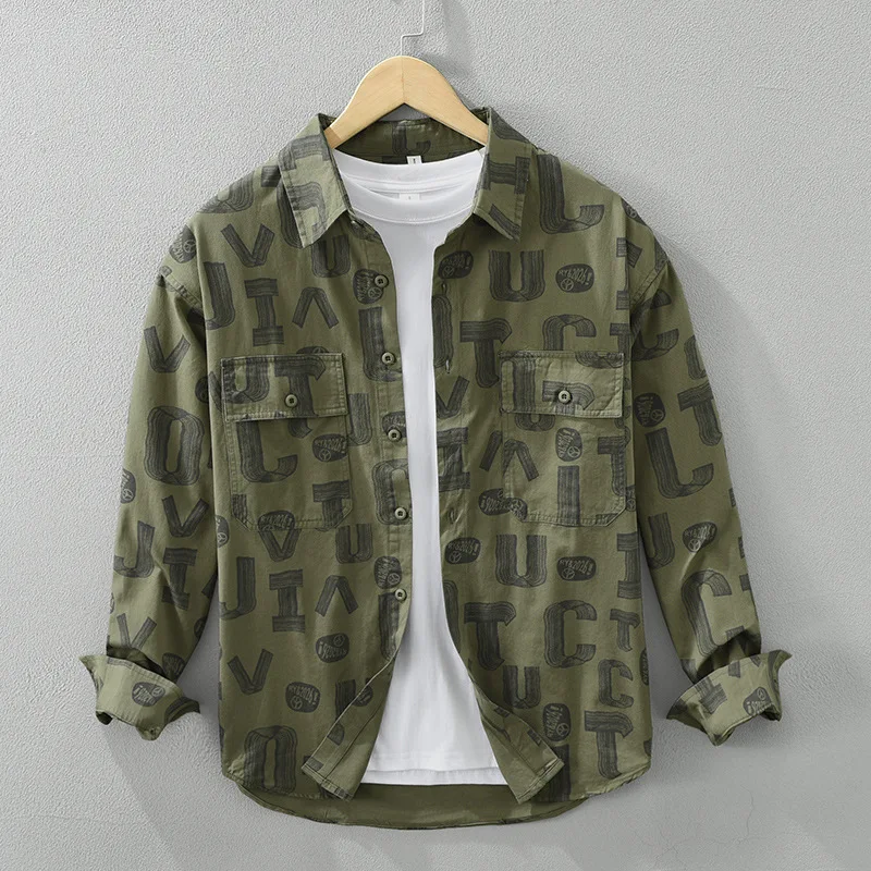 Trendy Long Sve Cotton Casual irt Men's Spring New Loose Fit Collar Workwear Printed irt American Sle Youth Faion
Trendy Long Sve Cotton Casual irt Men's Spring New Loose Fit Collar Workwear Printed irt American Sle Youth Faion