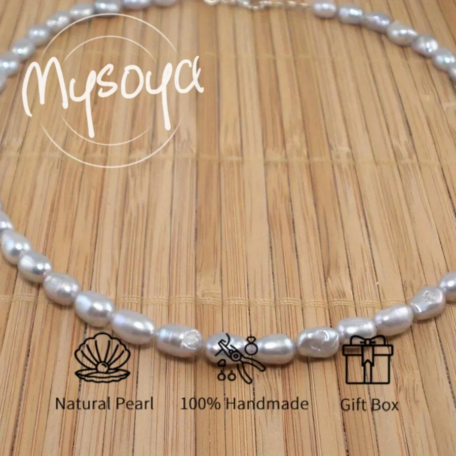 MYSOYA 6-7mm Natural Grey Rice Baroque Pearl Necklace For Women And Men With Gift Box Birthday Wedding Anniversary Jewelry Gift
MYSOYA 6-7mm Natural Grey Rice Baroque Pearl Necklace For Women And Men With Gift Box Birthday Wedding Anniversary Jewelry Gift