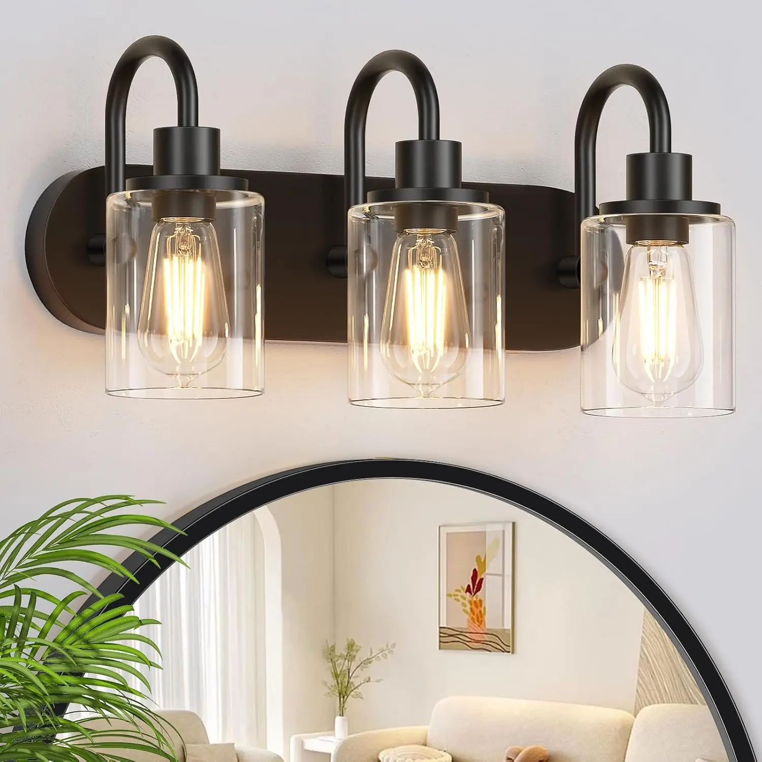 3-Light Black Vanity Light, Farmhouse Wall Sconces with Clear Glass Shades for Bathroom Mirror Bedroom
3-Light Black Vanity Light, Farmhouse Wall Sconces with Clear Glass Shades for Bathroom Mirror Bedroom