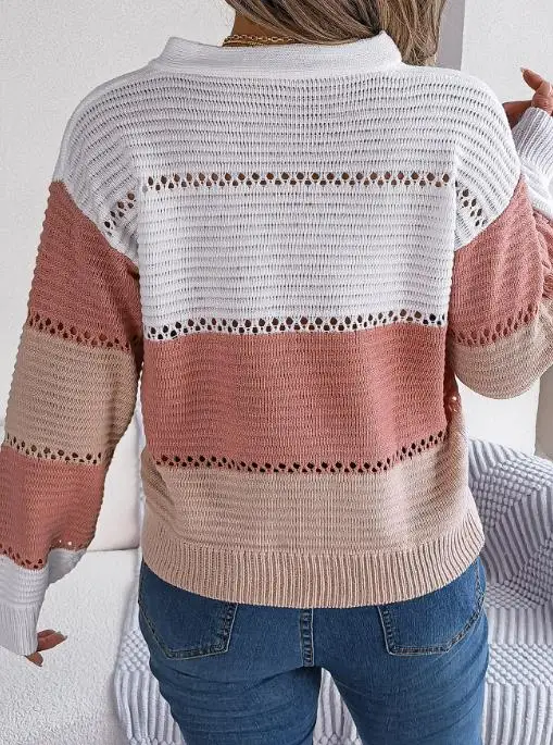 Autumn and Winter 2025 New Fashionable Color Contrast Splicing Button Knitted Top Women's Casual Loose Hollow Knitted Sweater
Autumn and Winter 2025 New Fashionable Color Contrast Splicing Button Knitted Top Women's Casual Loose Hollow Knitted Sweater