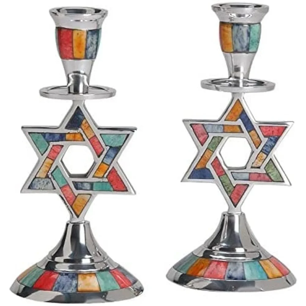 Aluminum Shabbat Star of David Candlesticks, Multicolored Decorative Inlay, Set of 2 Candle Holders, Home Decoration
Aluminum Shabbat Star of David Candlesticks, Multicolored Decorative Inlay, Set of 2 Candle Holders, Home Decoration