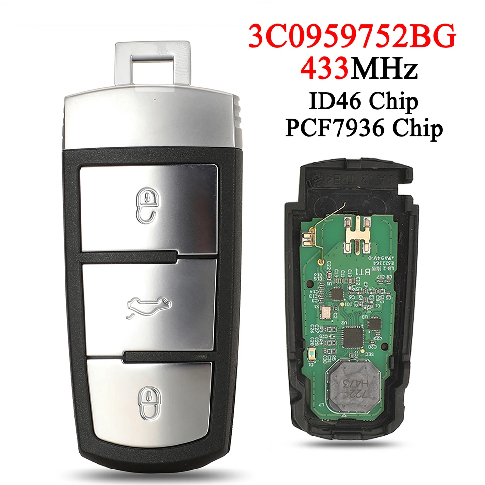 jingyuqin 3C0 959 752 BG ID46 PCF7936 Chip 3 Buttons For VW Volkswagen Passat CC 433MHz Car Control Remote Key Keyless Go HU66
jingyuqin 3C0 959 752 BG ID46 PCF7936 Chip 3 Buttons For VW Volkswagen Passat CC 433MHz Car Control Remote Key Keyless Go HU66