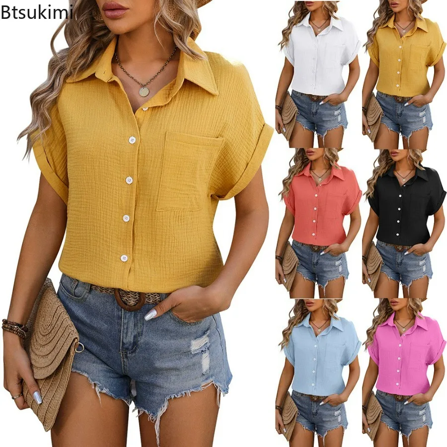 2024 Women's Solid Color Casual Lapel Short Sleeve Blouses Shirts Summer Pocket Loose Blouse Ladies Basic Buttons Top For Woman
2024 Women's Solid Color Casual Lapel Short Sleeve Blouses Shirts Summer Pocket Loose Blouse Ladies Basic Buttons Top For Woman