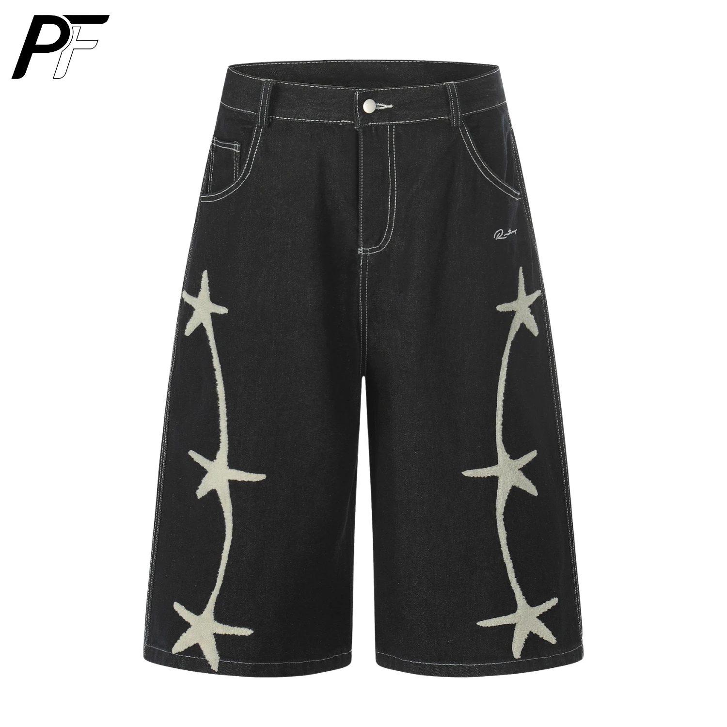 Grunge Y2K Star Towel Embroidery Cropped Denim Pants High Waist Baggy Wide Leg Shorts Contrast White Curved Star Denim Jorts
Grunge Y2K Star Towel Embroidery Cropped Denim Pants High Waist Baggy Wide Leg Shorts Contrast White Curved Star Denim Jorts