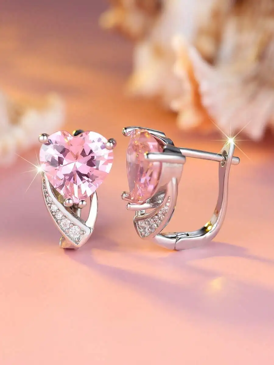 Heart-Shaped Pink Cubic Zirconia Earrings For Women, Fashion Hoop Earrings With Crystal Accents
Heart-Shaped Pink Cubic Zirconia Earrings For Women, Fashion Hoop Earrings With Crystal Accents