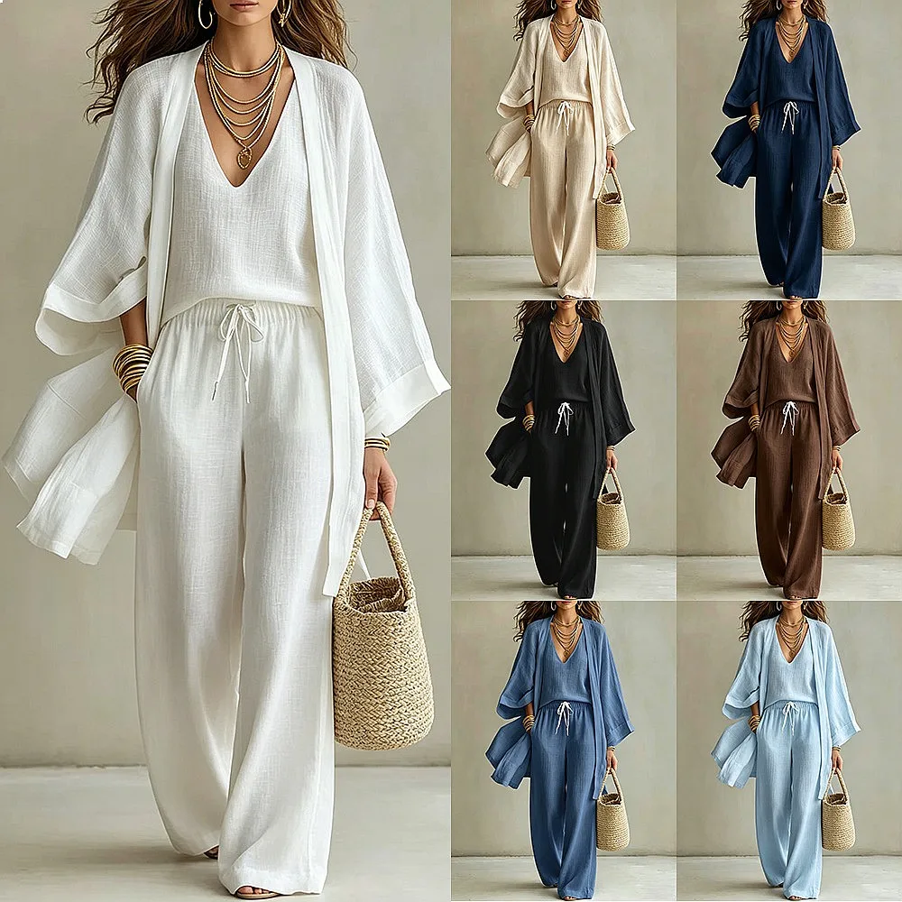 Women's 3 Piece Matching Set Cotton Linen Loose Cardigan Vest Pants Summer Spring Casual Outfits
Women's 3 Piece Matching Set Cotton Linen Loose Cardigan Vest Pants Summer Spring Casual Outfits