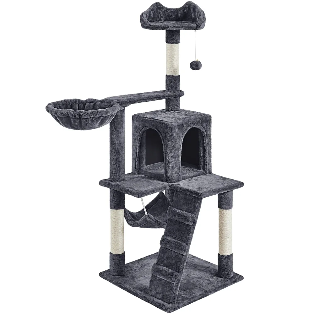 54" Cat Tree with Hammock, Basket, and Scratching Post Tower, Dark Gray, Interactive Cat Furniture for Indoor Cats
54" Cat Tree with Hammock, Basket, and Scratching Post Tower, Dark Gray, Interactive Cat Furniture for Indoor Cats