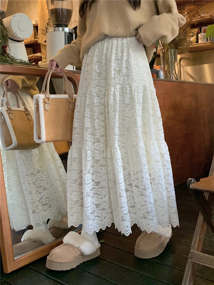 Sweet Gentle Style Lace Plus Velvet Warm Skirts Women Autumn Winter High Waist Slimming Versatile A-line Long Temperament Skirt
Sweet Gentle Style Lace Plus Velvet Warm Skirts Women Autumn Winter High Waist Slimming Versatile A-line Long Temperament Skirt