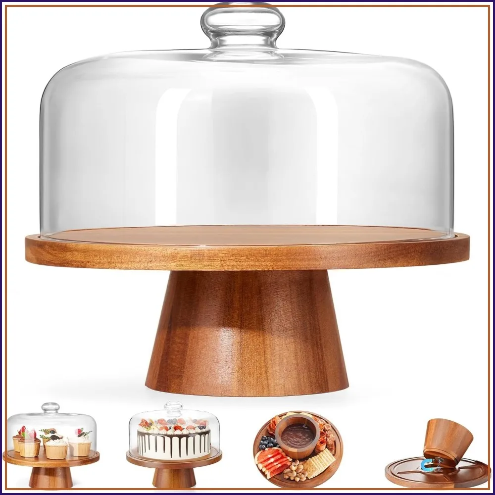 Acacia Wooden Cake Stand with Glass Dome, 11-Inch Versatile Dessert Stand with Strong Magnetic Pedestal, Cake Holder for Birthday/Kitchen/Party
Acacia Wooden Cake Stand with Glass Dome, 11-Inch Versatile Dessert Stand with Strong Magnetic Pedestal, Cake Holder for Birthday/Kitchen/Party
