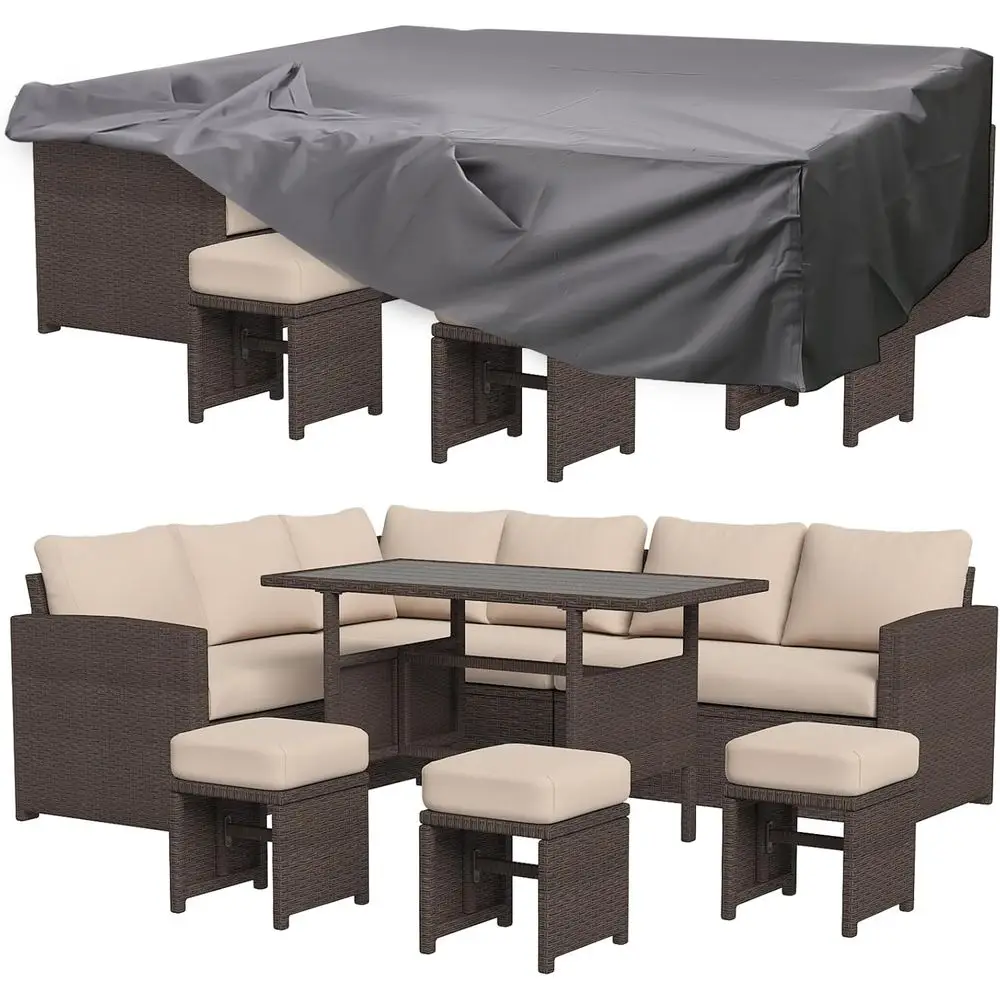 All-Weather Wicker Patio Furniture Set with Waterproof Cover, Sectional Sofa, Dining Table and Chairs with Ottoman, Brown & Khak
All-Weather Wicker Patio Furniture Set with Waterproof Cover, Sectional Sofa, Dining Table and Chairs with Ottoman, Brown & Khak