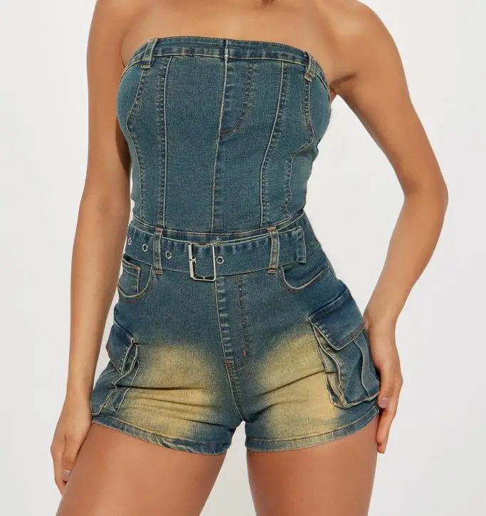 Women's Jumpsuit Tight Waist Height Adjustable Elastic Washed Denim Strapless One Shoulder Jumpsuit Street Fashion Sexy Jumpsuit
Women's Jumpsuit Tight Waist Height Adjustable Elastic Washed Denim Strapless One Shoulder Jumpsuit Street Fashion Sexy Jumpsuit